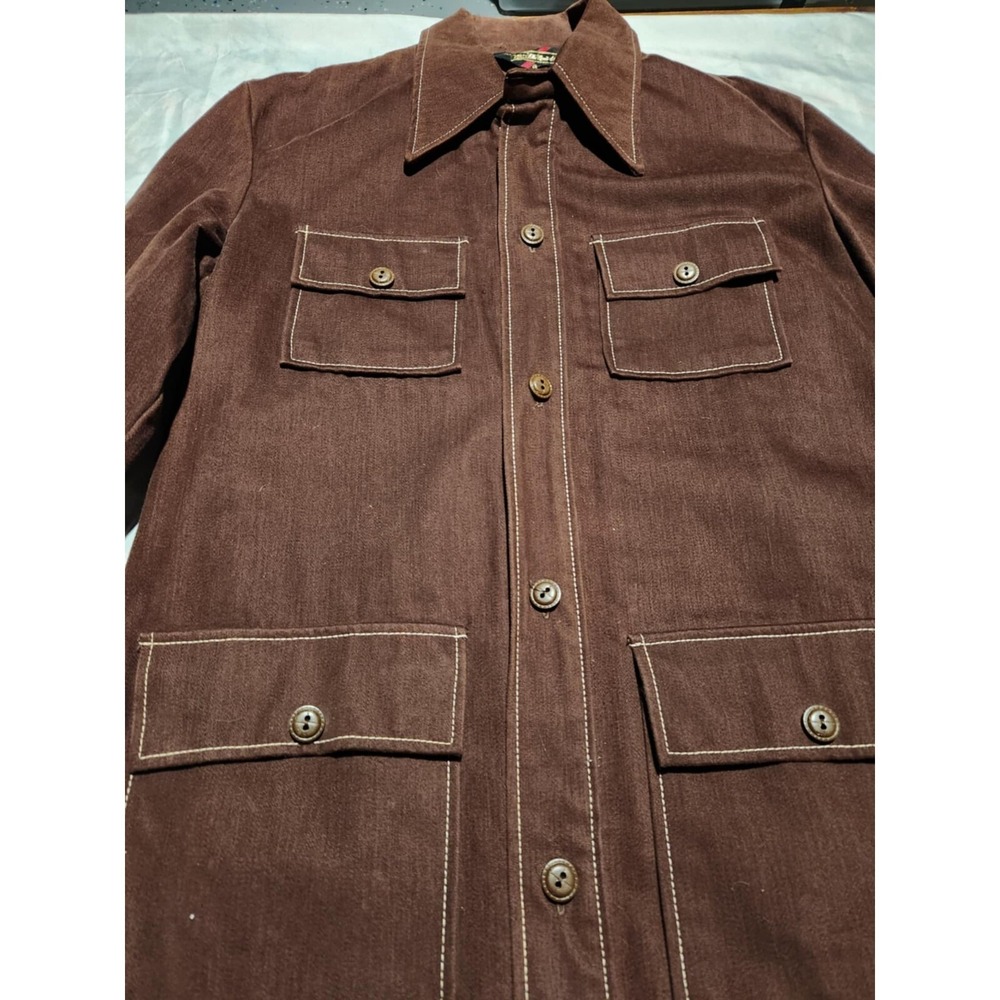 Vintage Sears The Mens Store Safari Jacket Brown Four Pocket Contrast Stitch 70s